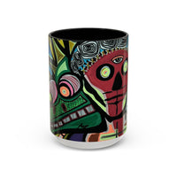 Abstract Day of the Dead Skull Accent Coffee Mug — Colorful Neon Skull Art (11/15oz)