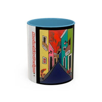 SAN JUAN.  Colorful Street Art Coffee Mug — Vibrant Alleyway & Playful Emblem Accent Mug