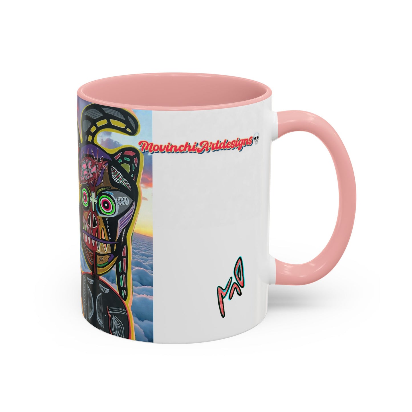 Surreal VINCENT Tribal Warrior Accent Coffee Mug — Colorful Skull Art 11/15oz