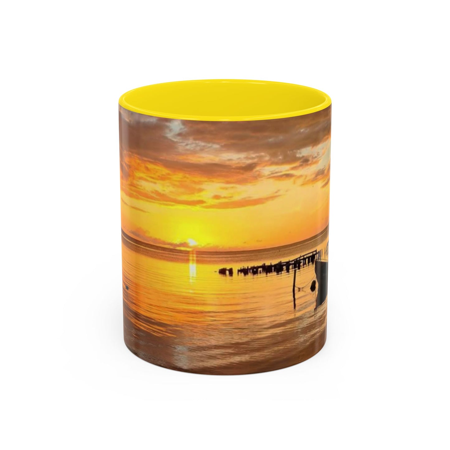 Sunset Harbor Coffee Mug — Golden Beach Sunrise Accent Mug (11/15oz)