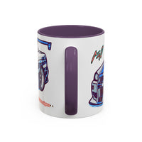Racing Skyline Accent Coffee Mug — White & Blue Sports Car Illustration (11/15oz)
