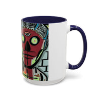 Abstract Day of the Dead Skull Accent Coffee Mug — Colorful Neon Skull Art (11/15oz)