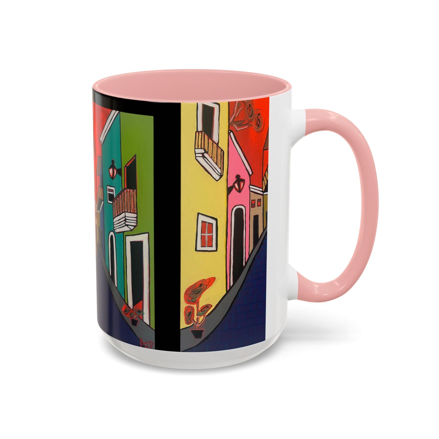 SAN SEBASTIAN.  Colorful Street Scene Accent Coffee Mug — Vibrant Urban Art Ceramic Mug (11/15oz)