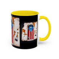 Puerto Rico Flag Door Accent Coffee Mug — Vintage Rustic Boricua Pride (11/15oz)