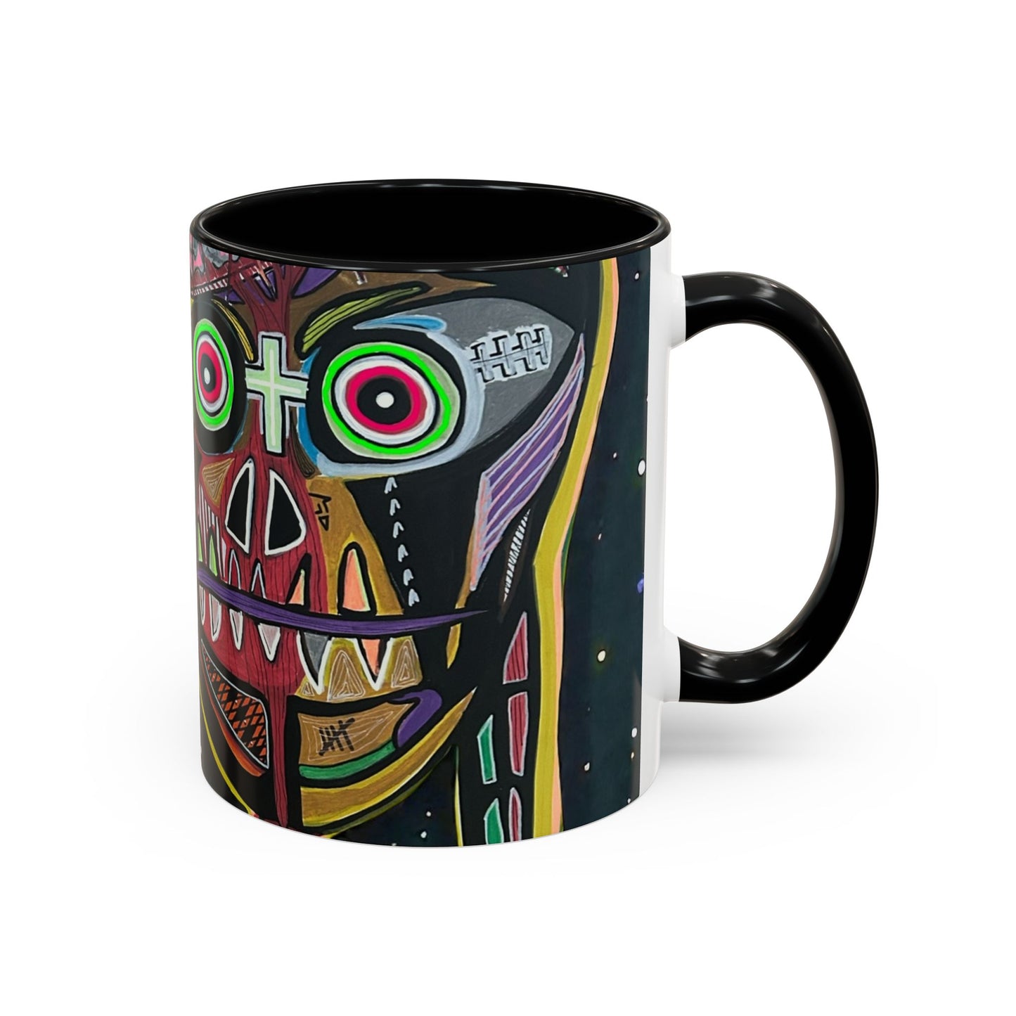 VINCENT  Skull Pop Art Accent Coffee Mug — Colorful Neon Tribal Skull Design (11/15oz)