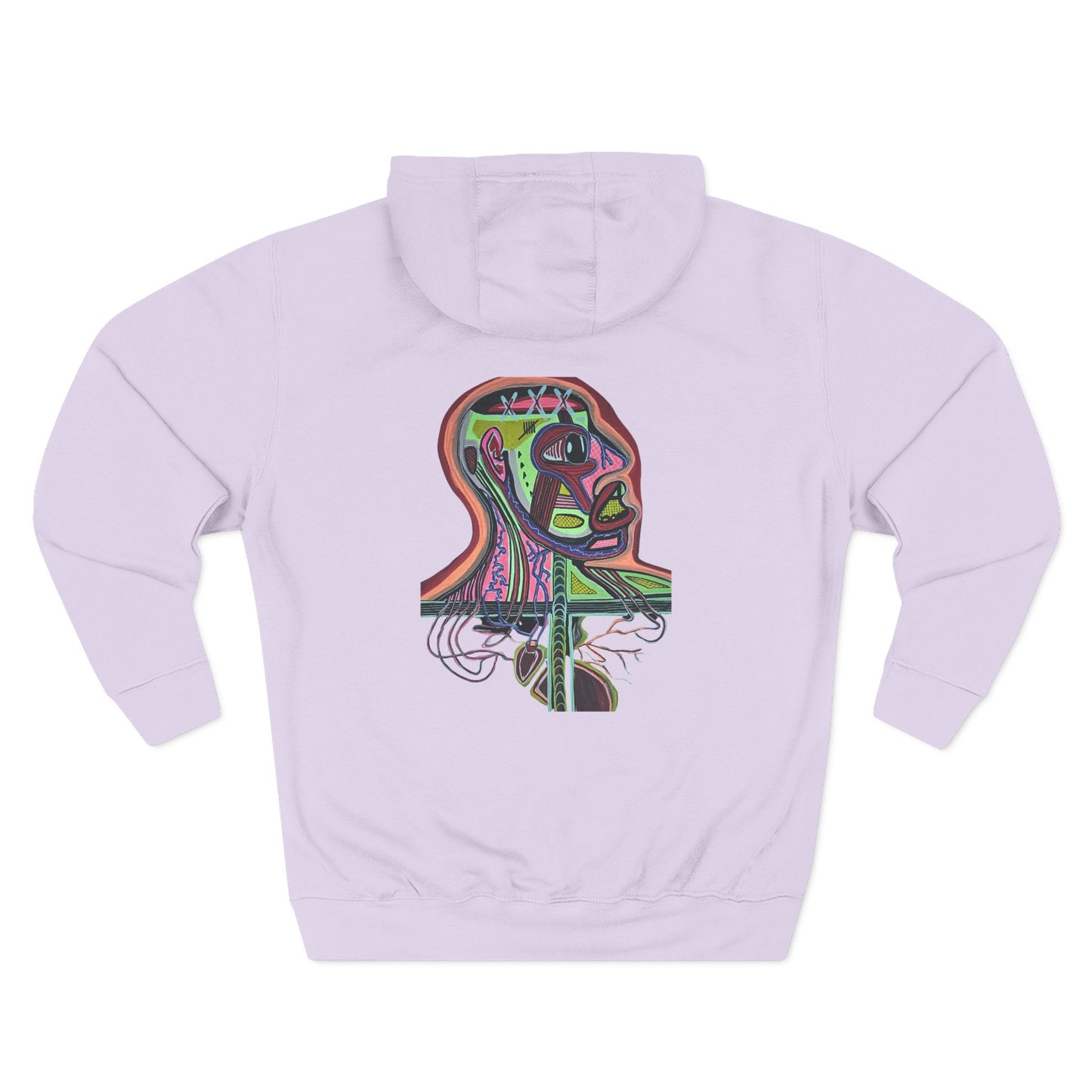 HEART ATTACK  Abstract Psyche Hoodie — Colorful Three-Panel Back Art Fleece Hoodie