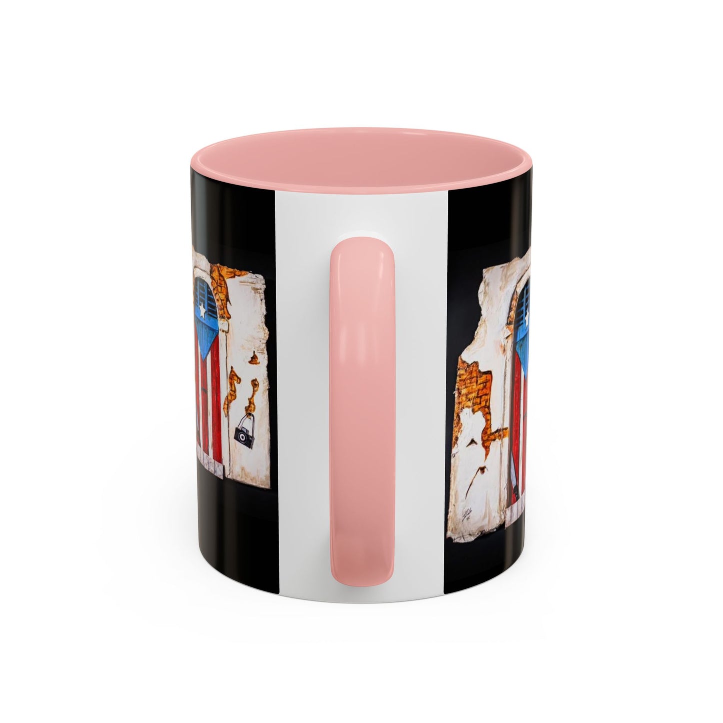 Puerto Rico Flag Door Accent Coffee Mug — Vintage Rustic Boricua Pride (11/15oz)
