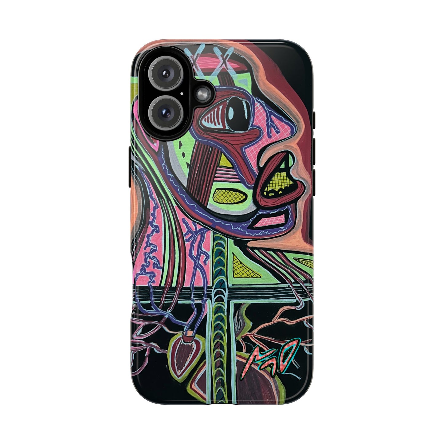 HEART ATTACK Abstract Neon Face Tough Phone Case – Vibrant Art Phone Cover