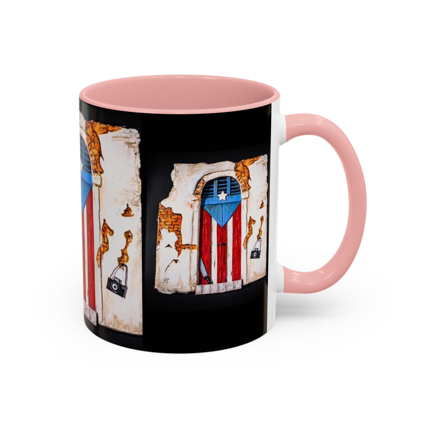 Puerto Rico Flag Door Accent Coffee Mug — Vintage Rustic Boricua Pride (11/15oz)