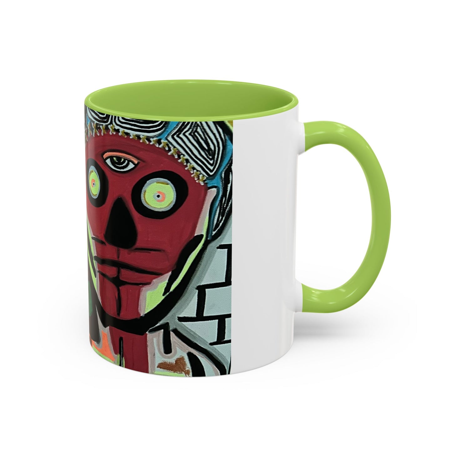Abstract Day of the Dead Skull Accent Coffee Mug — Colorful Neon Skull Art (11/15oz)