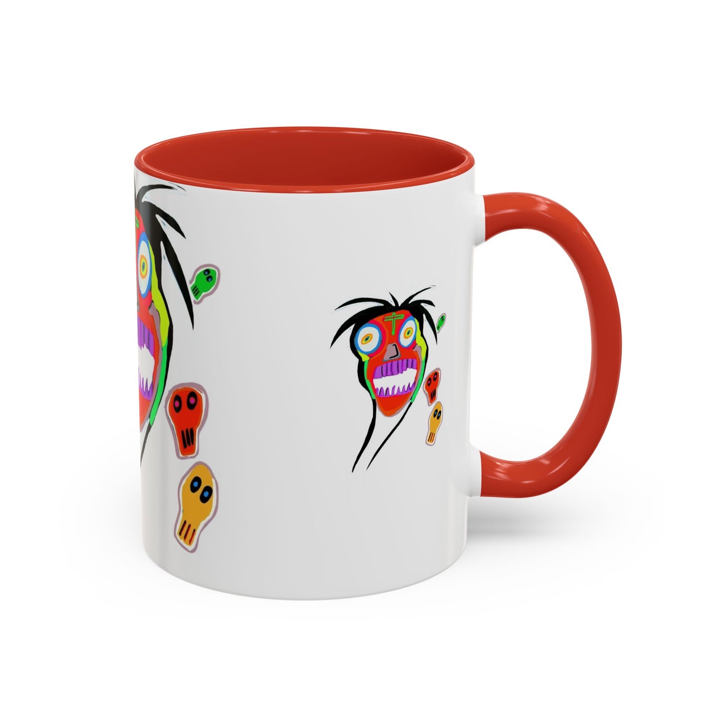 Colorful Tribal Mask Coffee Mug — Vibrant Skull Art Accent Mug (11/15oz)