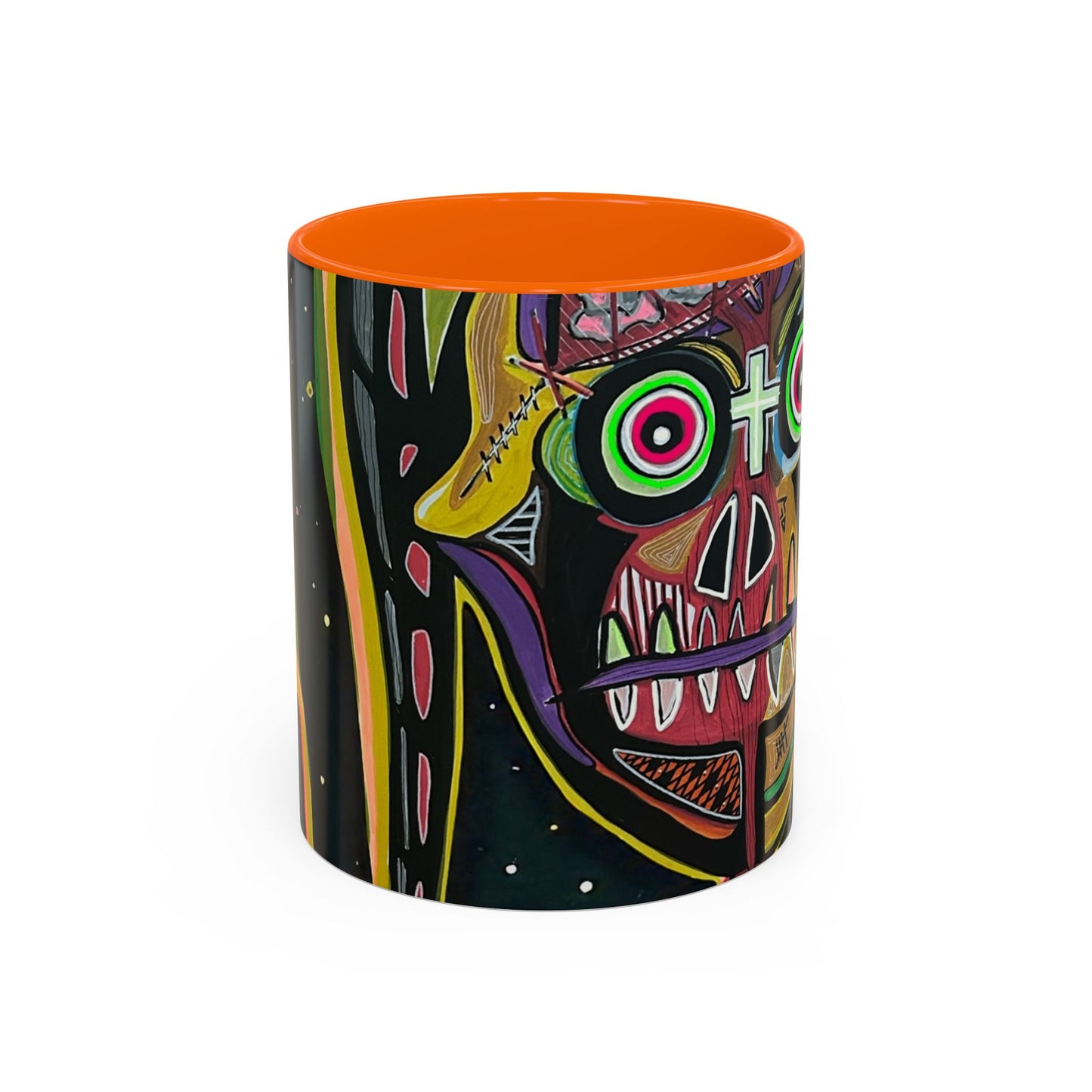 VINCENT  Skull Pop Art Accent Coffee Mug — Colorful Neon Tribal Skull Design (11/15oz)