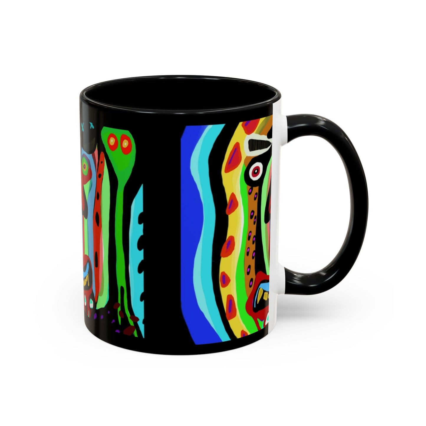 CRAZY.   Neon Face Accent Coffee Mug – Colorful Psychedelic Art Ceramic Mug
