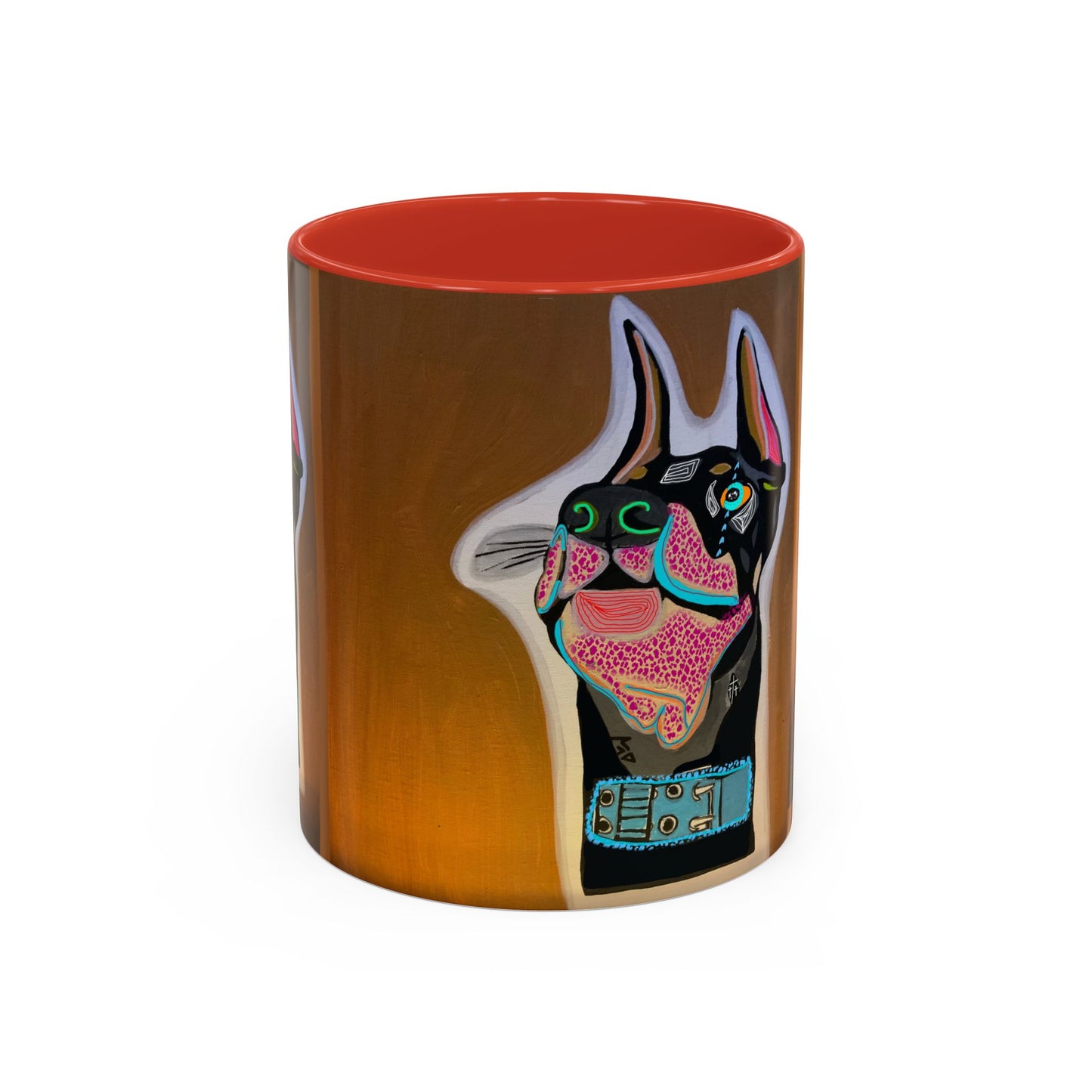 Colorful Doberman Accent Coffee Mug — Vibrant Dog Portrait Ceramic Mug (11/15oz)