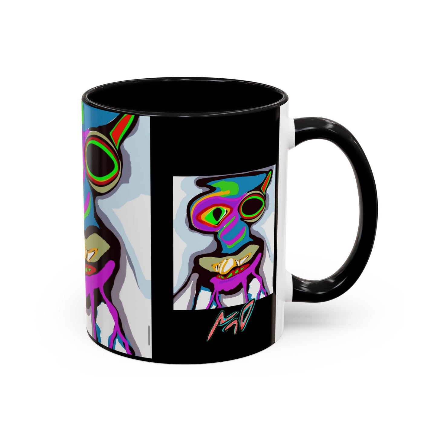 Abstract Alien Art Coffee Mug — Colorful Surreal Creature Accent Mug