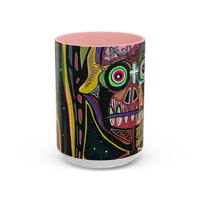 VINCENT  Skull Pop Art Accent Coffee Mug — Colorful Neon Tribal Skull Design (11/15oz)
