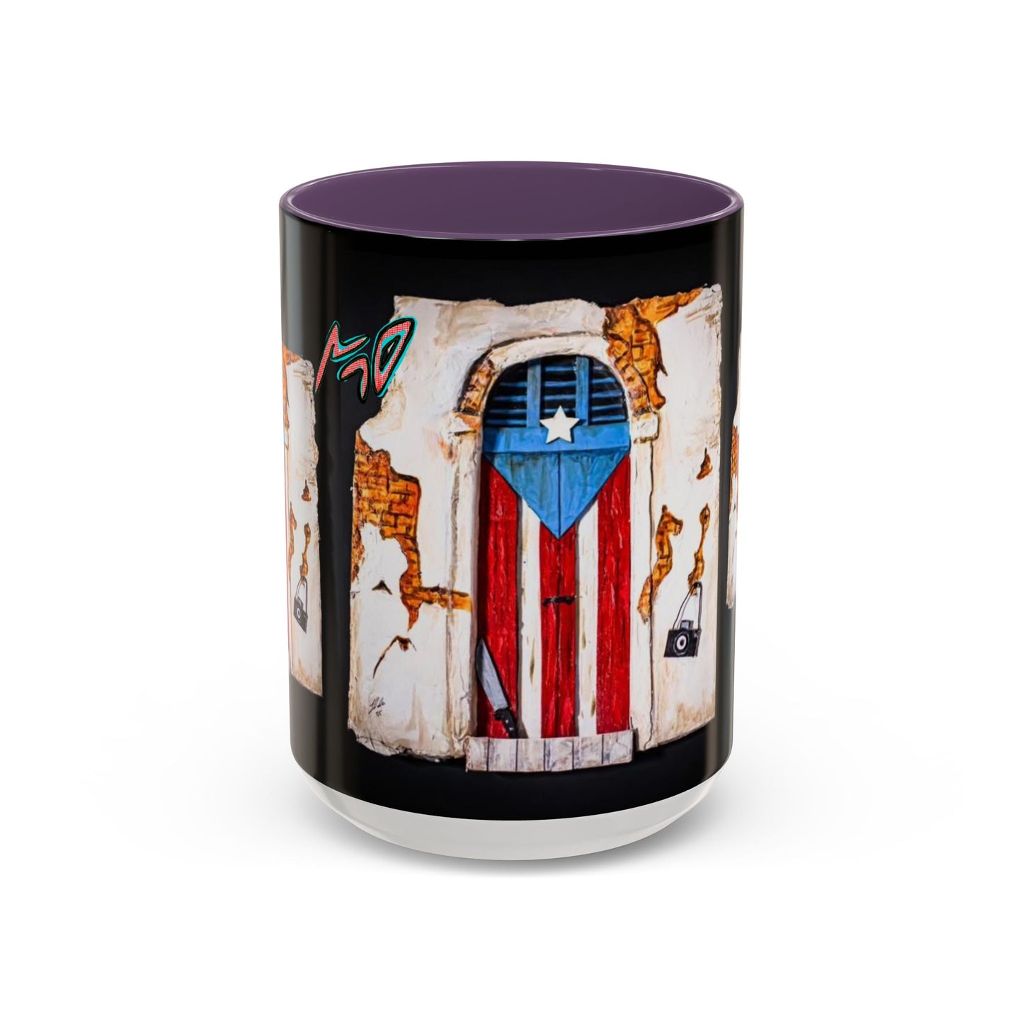 Puerto Rico Flag Door Accent Coffee Mug — Vintage Rustic Boricua Pride (11/15oz)