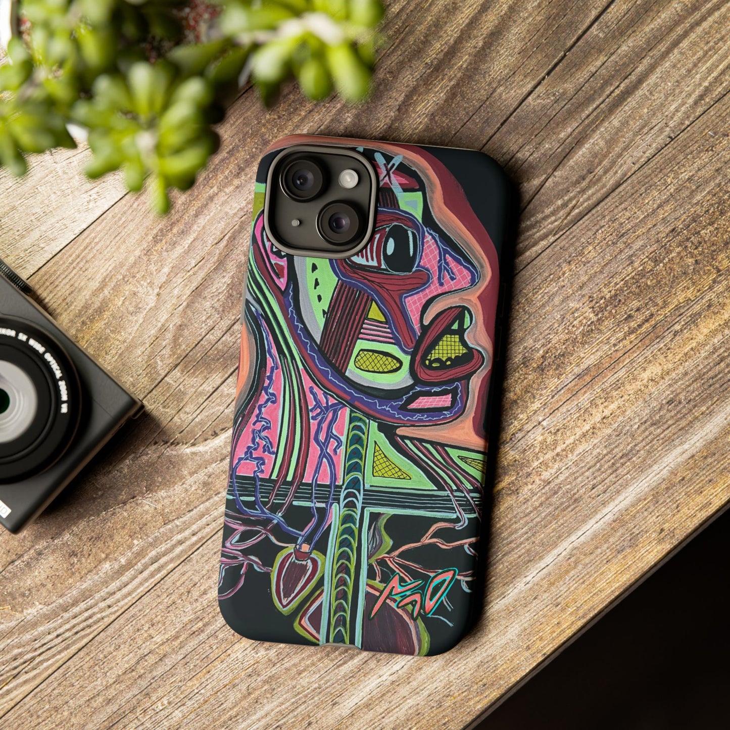HEART ATTACK Abstract Neon Face Tough Phone Case – Vibrant Art Phone Cover