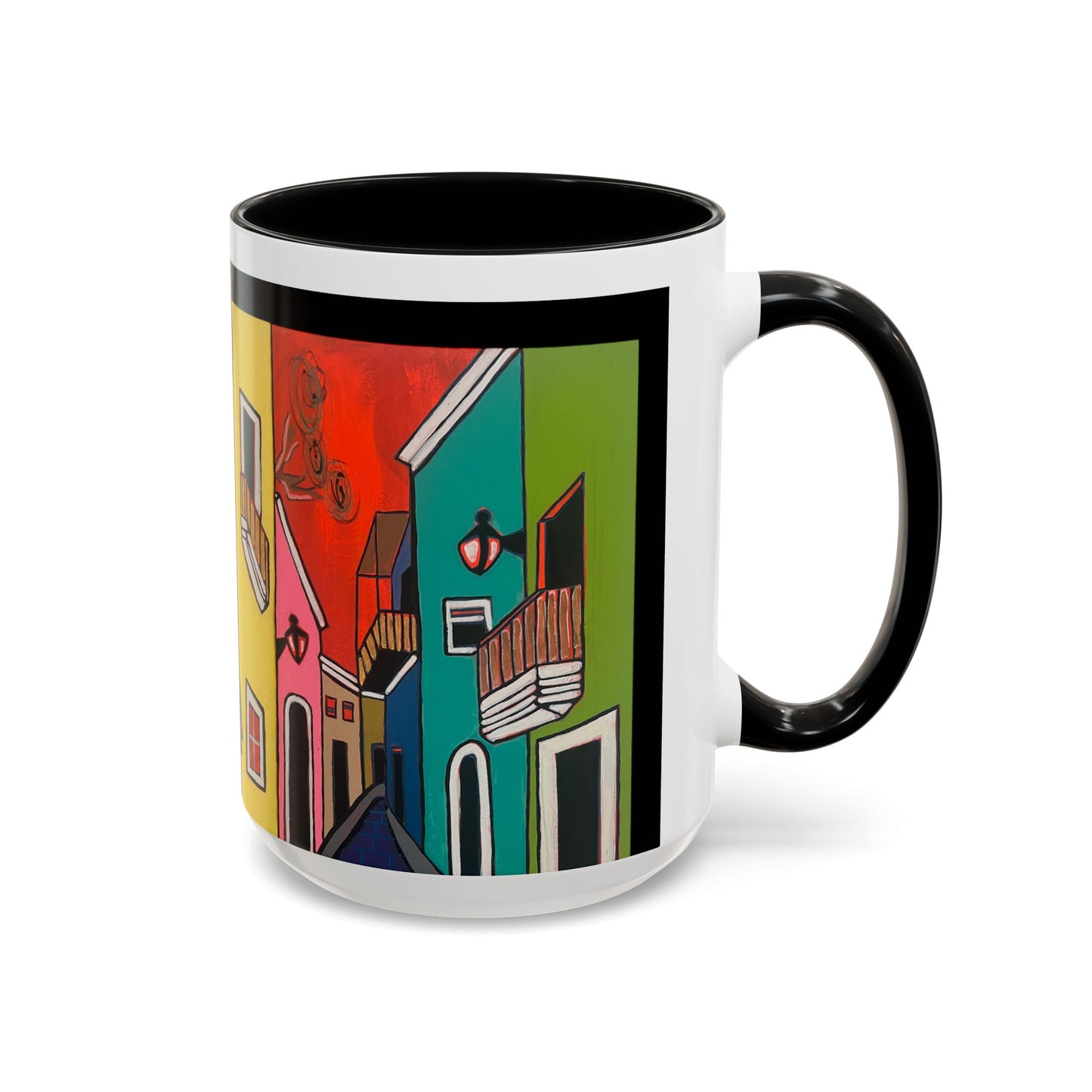 VIEJO SAN JUAN,  Colorful Cityscape Coffee Mug — Vibrant European Street Accent Mug
