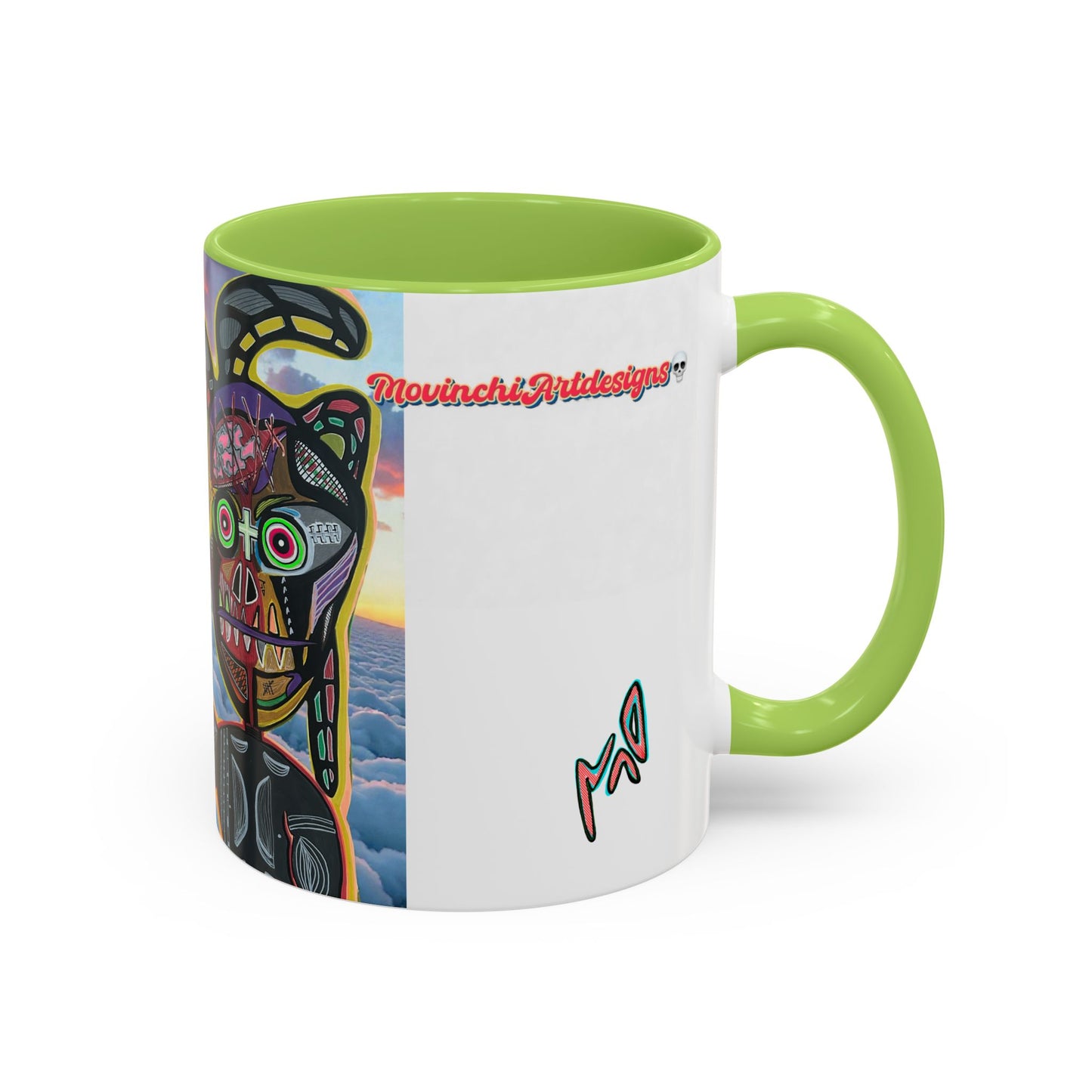 Surreal VINCENT Tribal Warrior Accent Coffee Mug — Colorful Skull Art 11/15oz