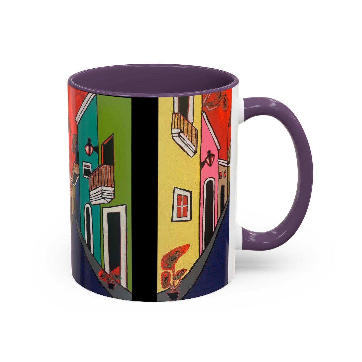 SAN SEBASTIAN.  Colorful Street Scene Accent Coffee Mug — Vibrant Urban Art Ceramic Mug (11/15oz)
