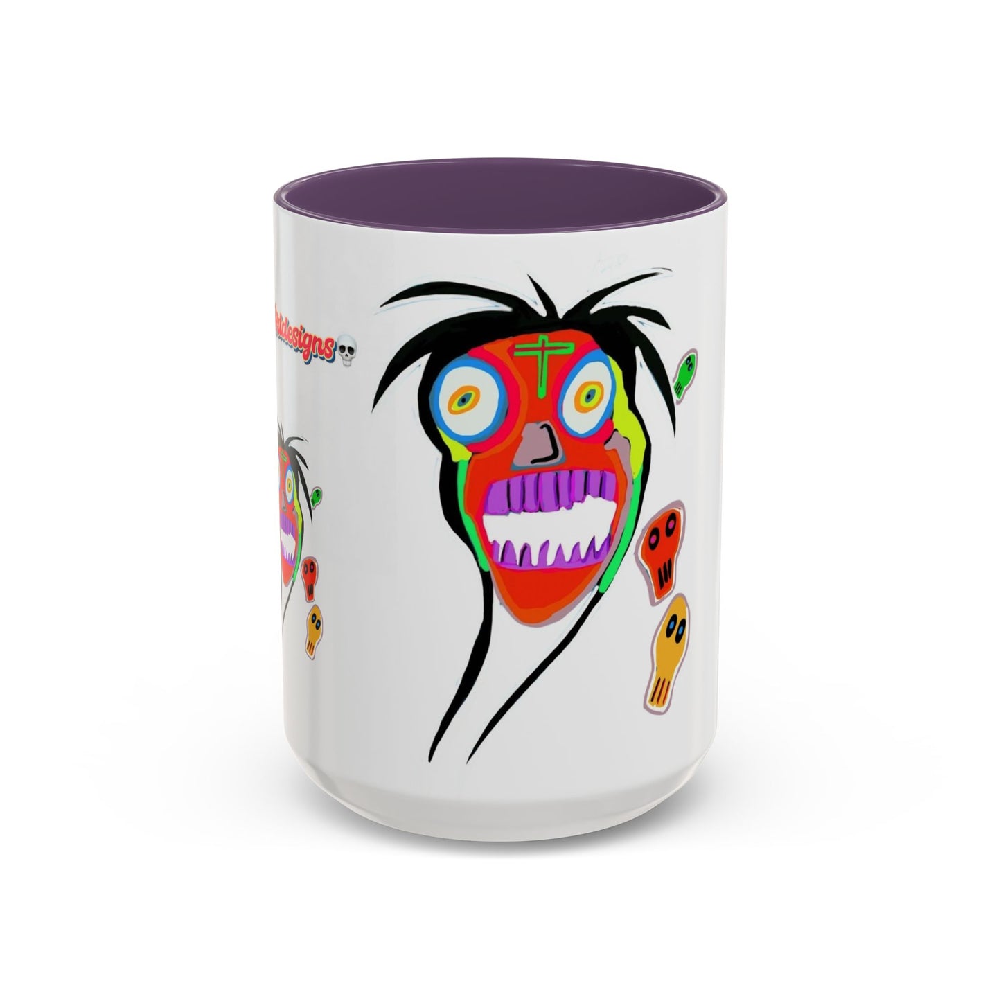 Skullface Accent Coffee Mug — Colorful Day of the Dead Pop Art (11/15oz)
