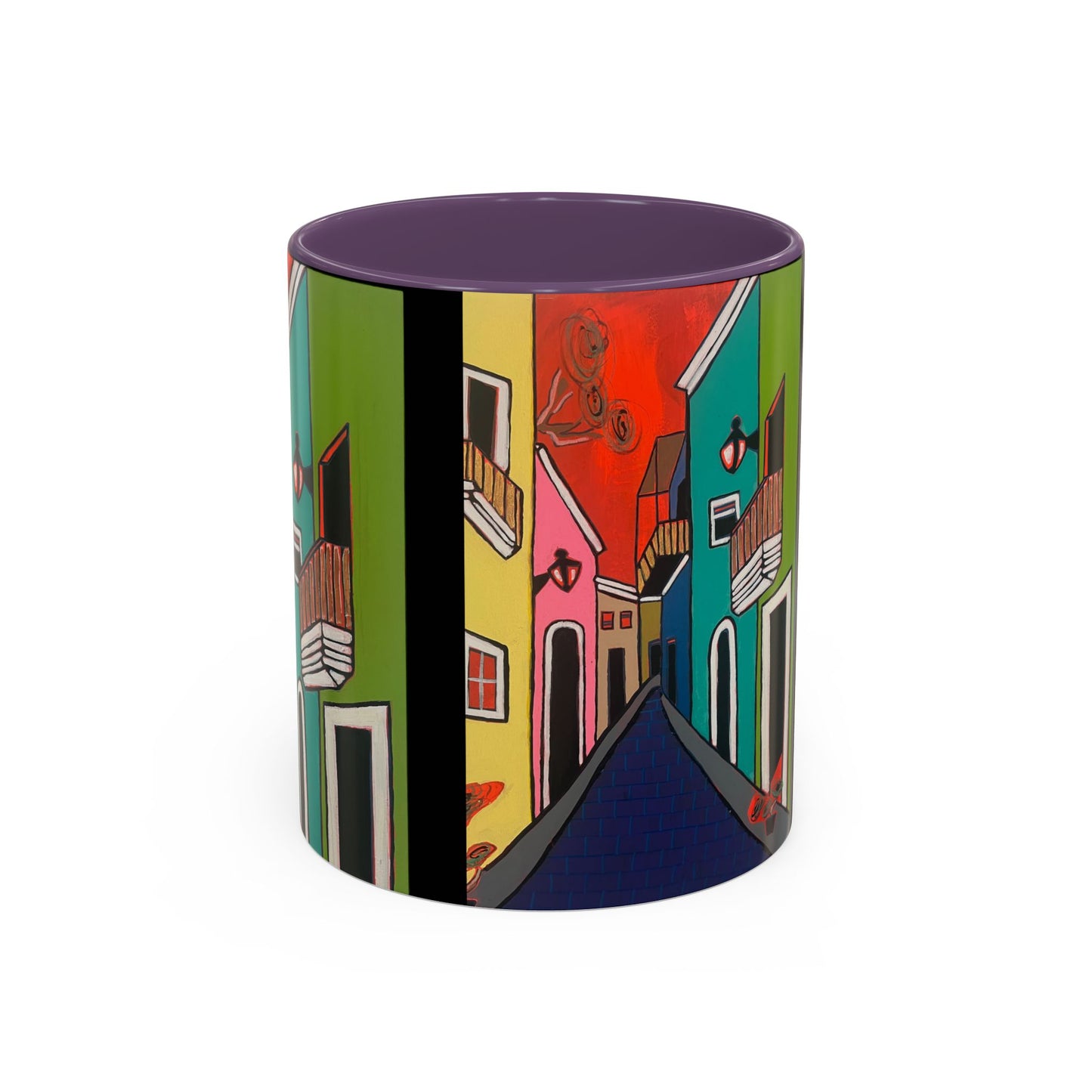 SAN SEBASTIAN.  Colorful Street Scene Accent Coffee Mug — Vibrant Urban Art Ceramic Mug (11/15oz)