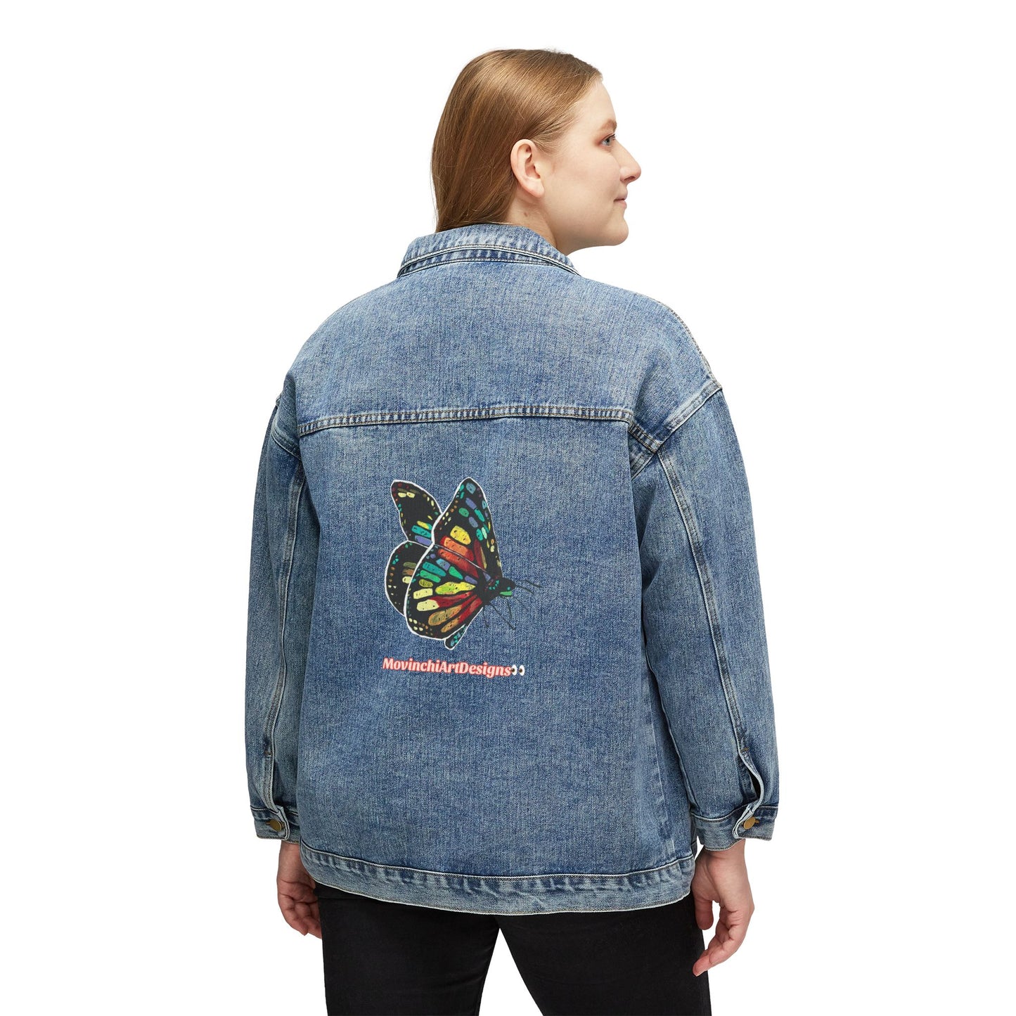 Women's Denim Jacket with Colorful Butterfly Back Print — Trendy Casual Outerwear