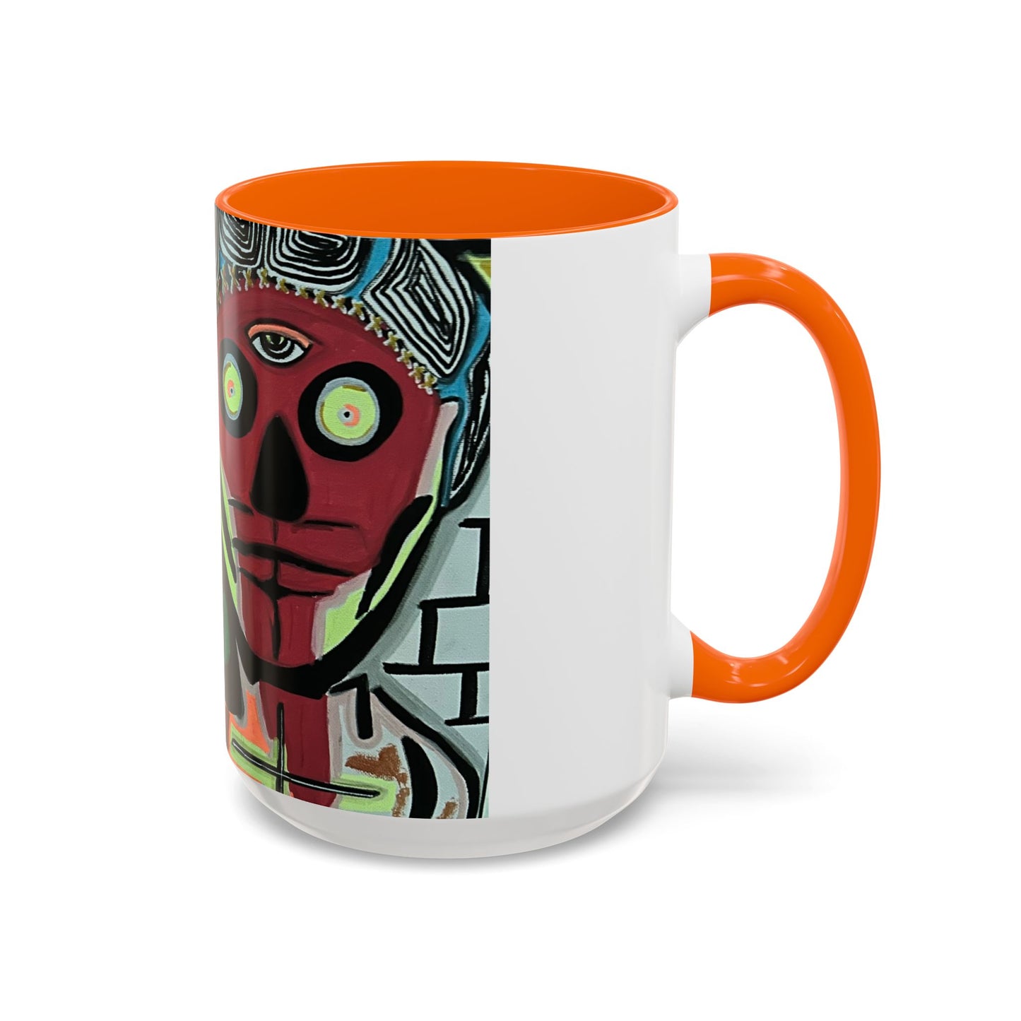 Abstract Day of the Dead Skull Accent Coffee Mug — Colorful Neon Skull Art (11/15oz)