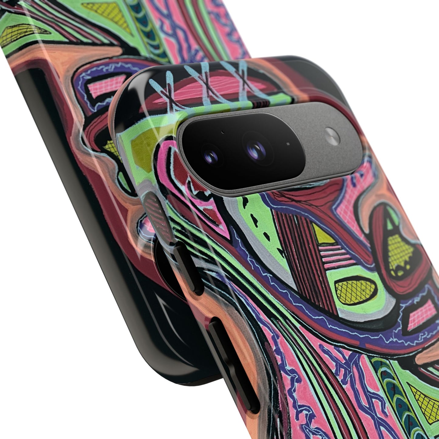 HEART ATTACK Abstract Neon Face Tough Phone Case – Vibrant Art Phone Cover