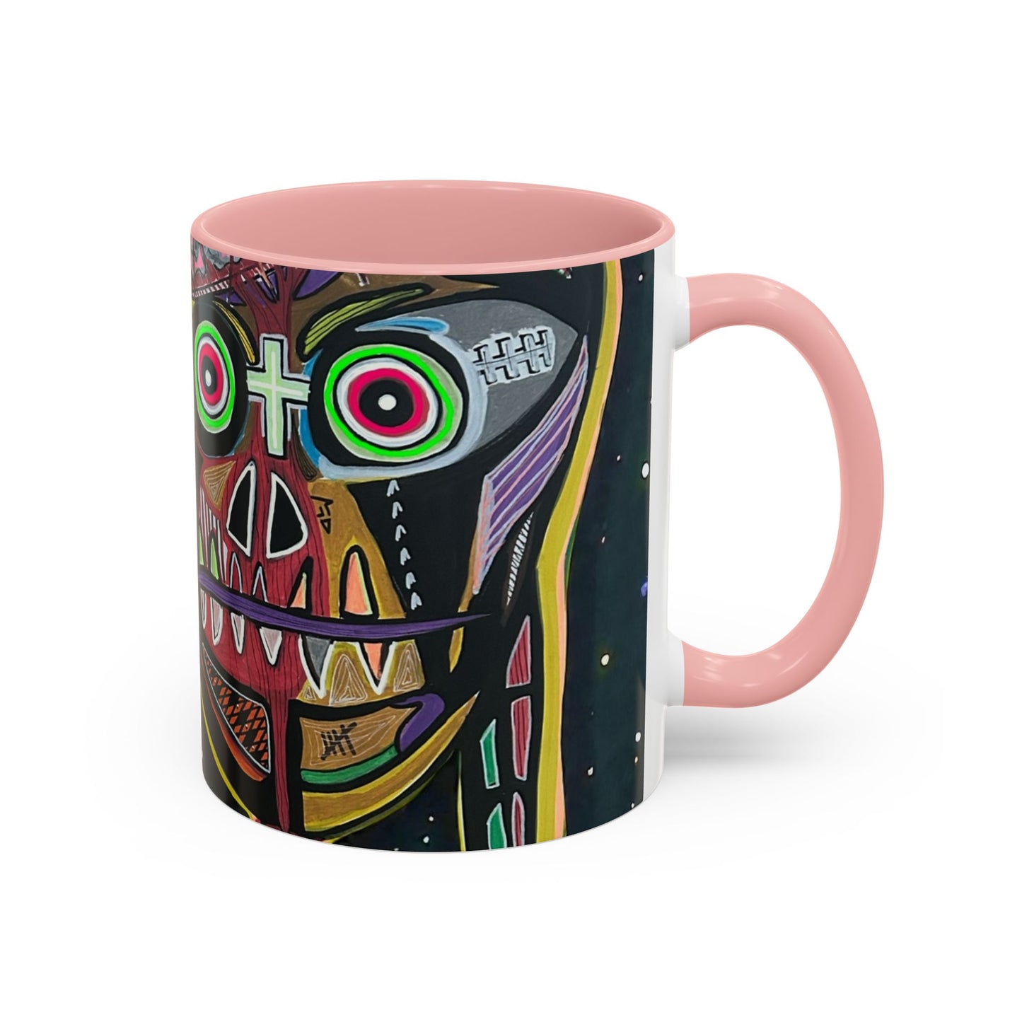 VINCENT  Skull Pop Art Accent Coffee Mug — Colorful Neon Tribal Skull Design (11/15oz)