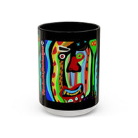 CRAZY.   Neon Face Accent Coffee Mug – Colorful Psychedelic Art Ceramic Mug