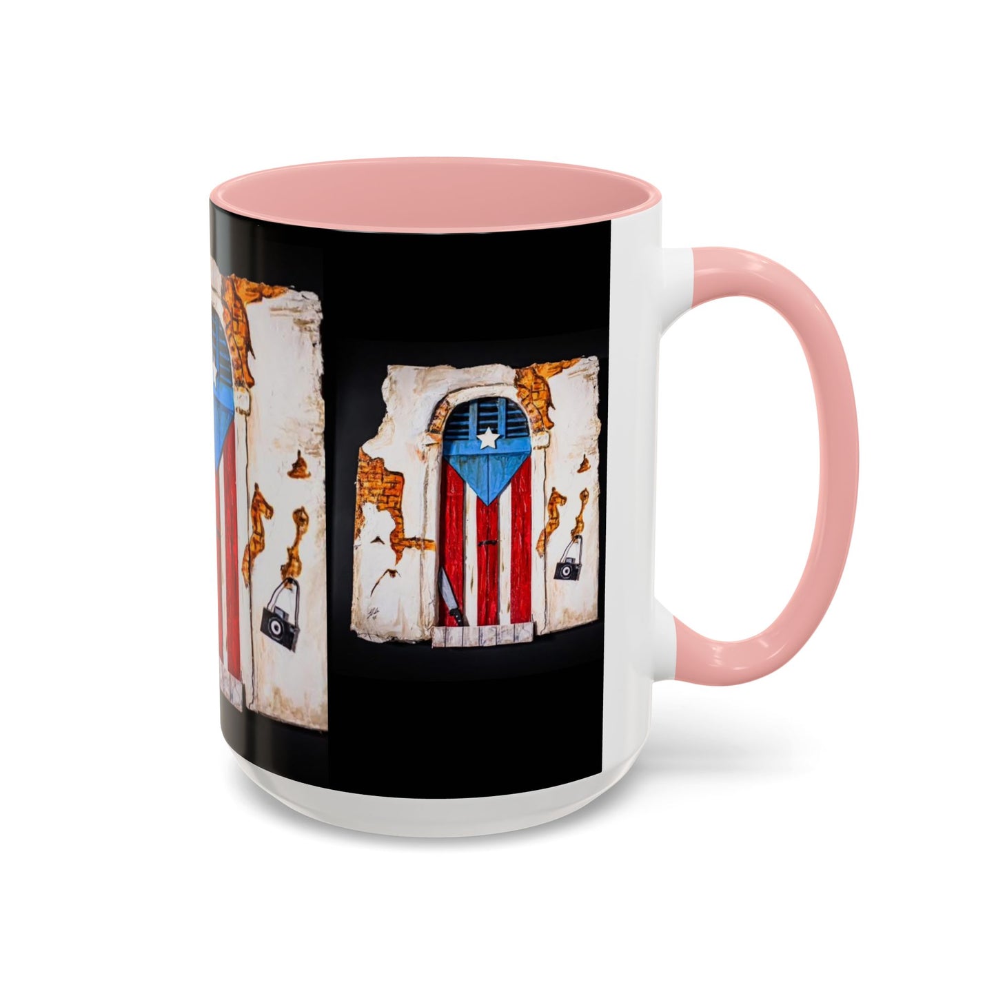 Puerto Rico Flag Door Accent Coffee Mug — Vintage Rustic Boricua Pride (11/15oz)