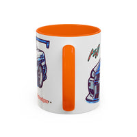 Racing Skyline Accent Coffee Mug — White & Blue Sports Car Illustration (11/15oz)