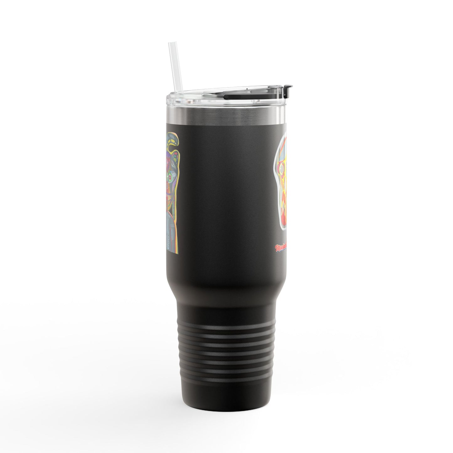 MOVINCHIARTDESIGNS.  40oz Insulated Travel Mug — Colorful Abstract Skull Design, Spill‑Resistant Tumbler