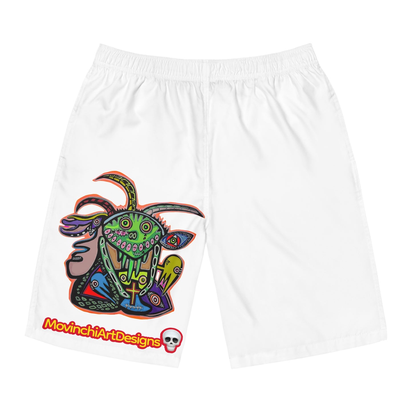RYDER.  Men's Board Shorts with Colorful Tribal Goat Graphic — MovinchiArt Designs