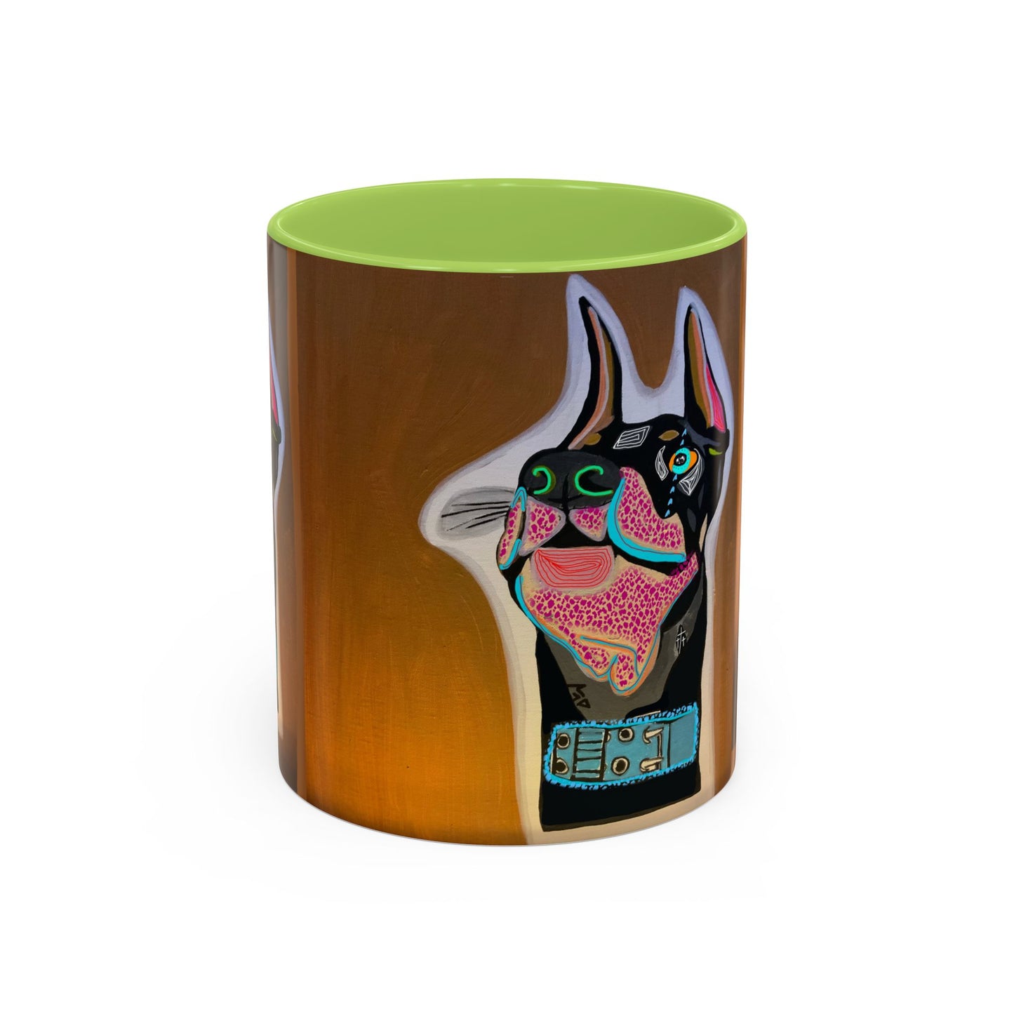 Colorful Doberman Accent Coffee Mug — Vibrant Dog Portrait Ceramic Mug (11/15oz)