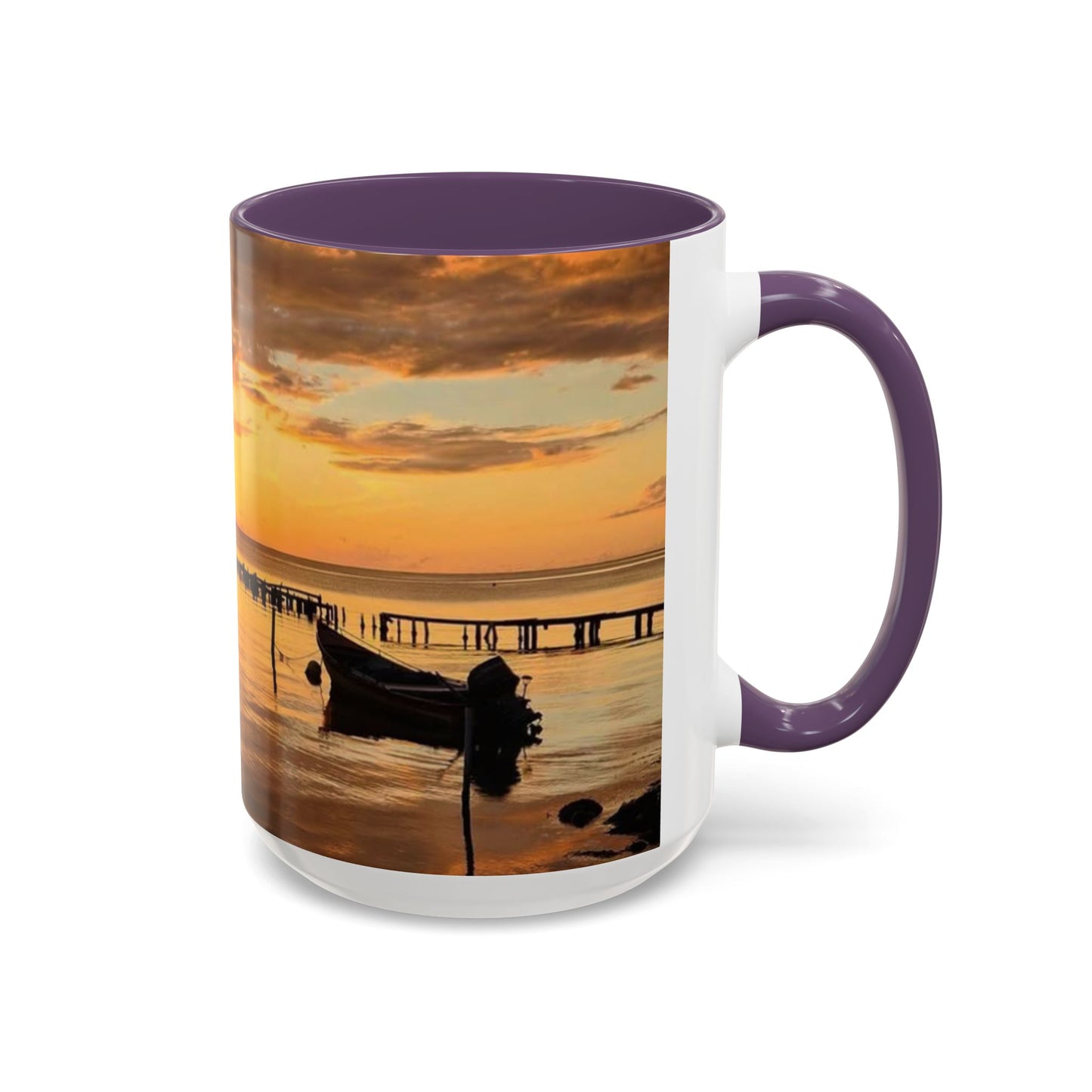 Sunset Harbor Coffee Mug — Golden Beach Sunrise Accent Mug (11/15oz)