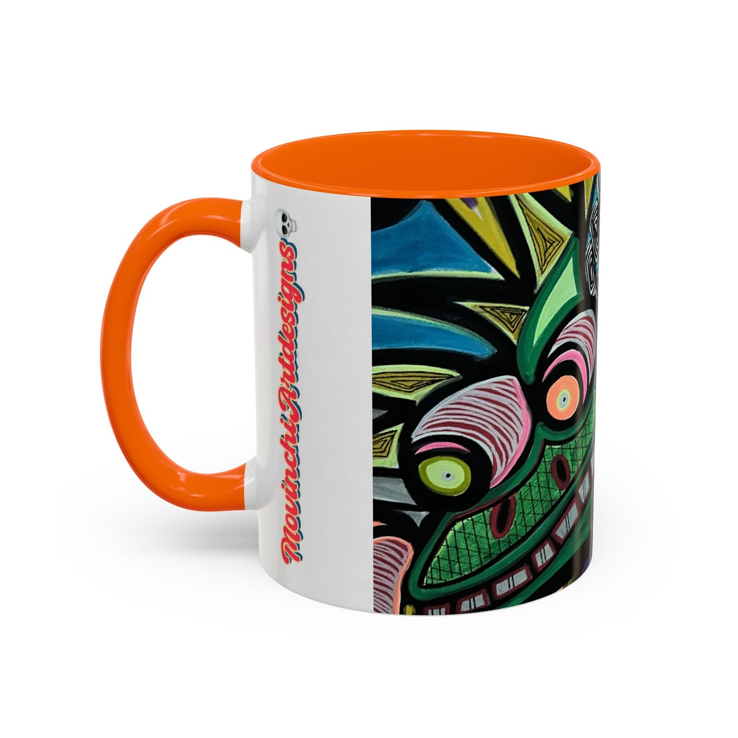 Abstract Day of the Dead Skull Accent Coffee Mug — Colorful Neon Skull Art (11/15oz)