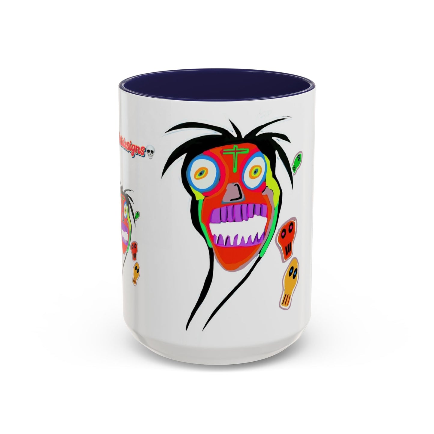 Skullface Accent Coffee Mug — Colorful Day of the Dead Pop Art (11/15oz)