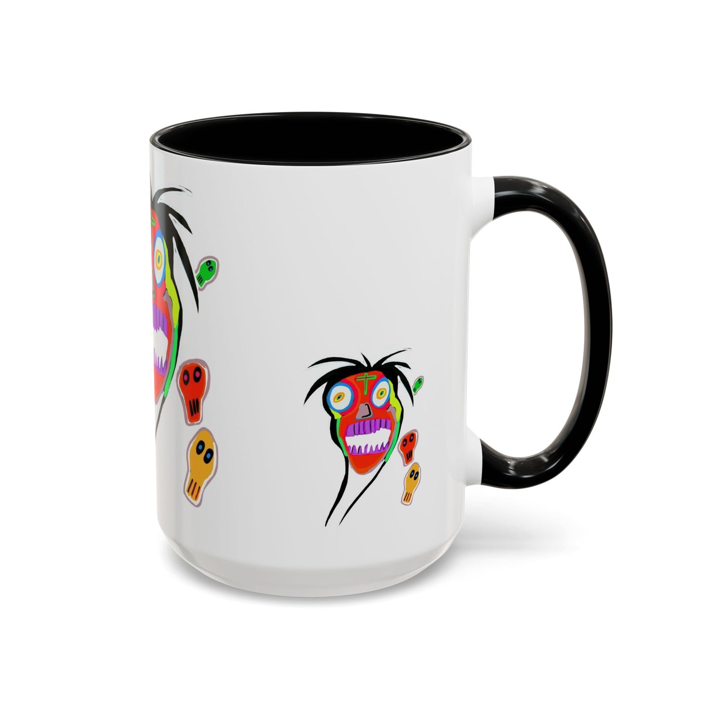 Skullface Accent Coffee Mug — Colorful Day of the Dead Pop Art (11/15oz)