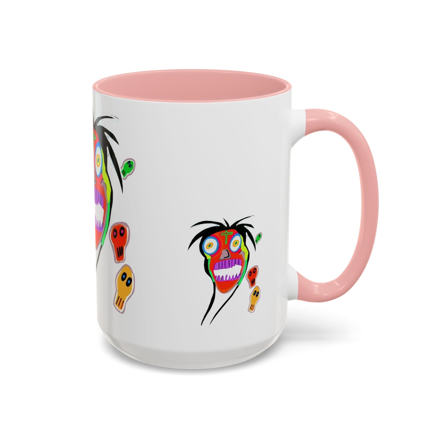Skullface Accent Coffee Mug — Colorful Day of the Dead Pop Art (11/15oz)