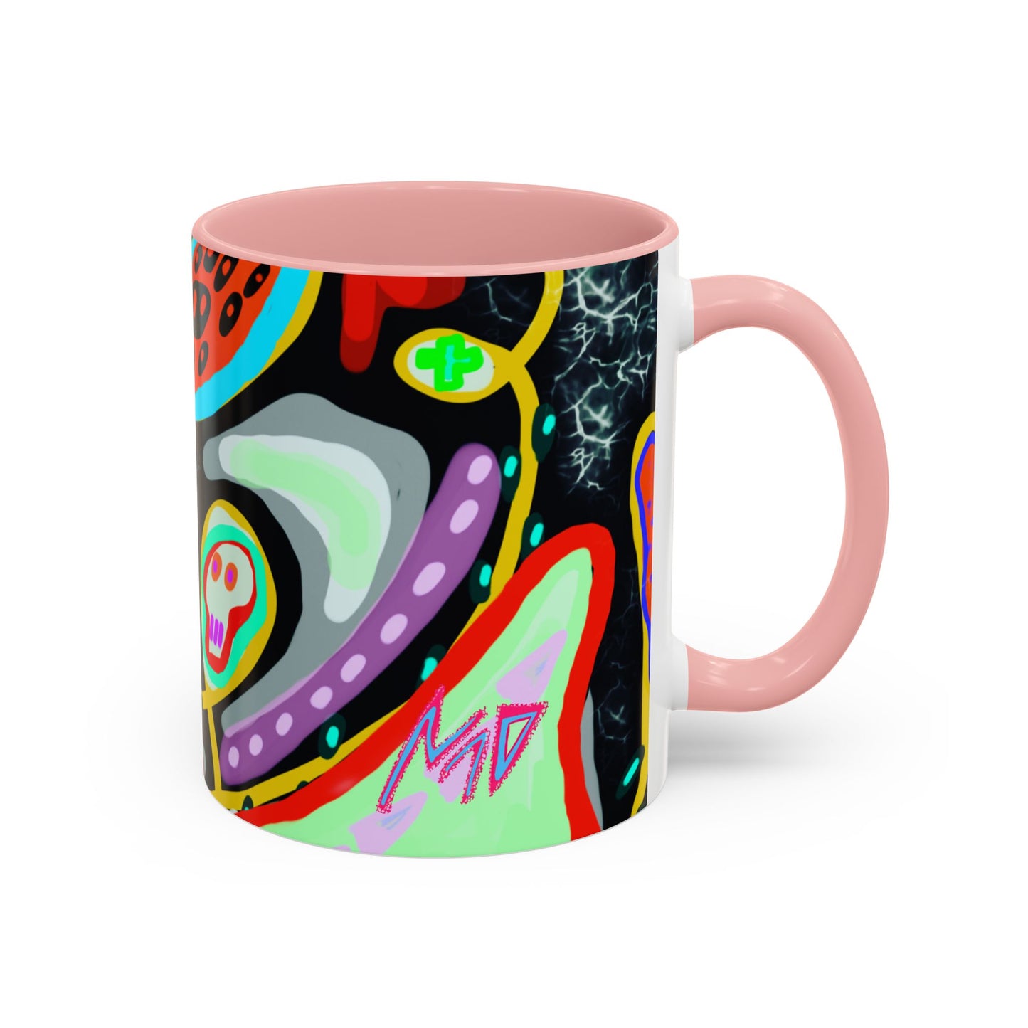 CRAZY2.0  Accent Mug — Colorful Neon Skull Abstract Coffee Cup