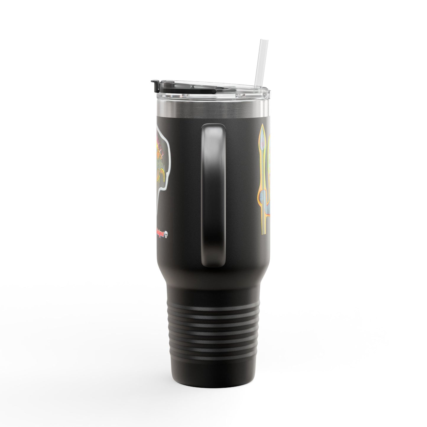 MOVINCHIARTDESIGNS.  40oz Insulated Travel Mug — Colorful Abstract Skull Design, Spill‑Resistant Tumbler
