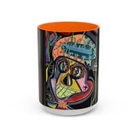 Colorful Neon OVERTHINKING  Skull Coffee Mug — Vibrant Abstract Day of the Dead Accent Mug
