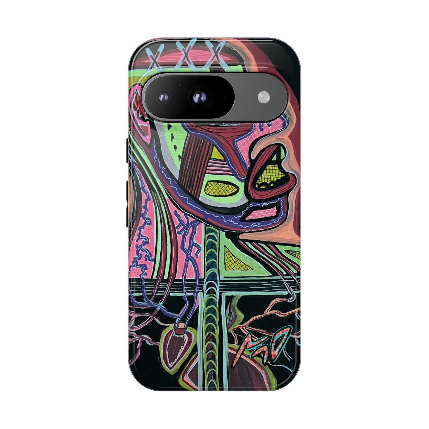 HEART ATTACK Abstract Neon Face Tough Phone Case – Vibrant Art Phone Cover