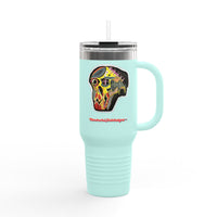 MOVINCHIARTDESIGNS.  40oz Insulated Travel Mug — Colorful Abstract Skull Design, Spill‑Resistant Tumbler