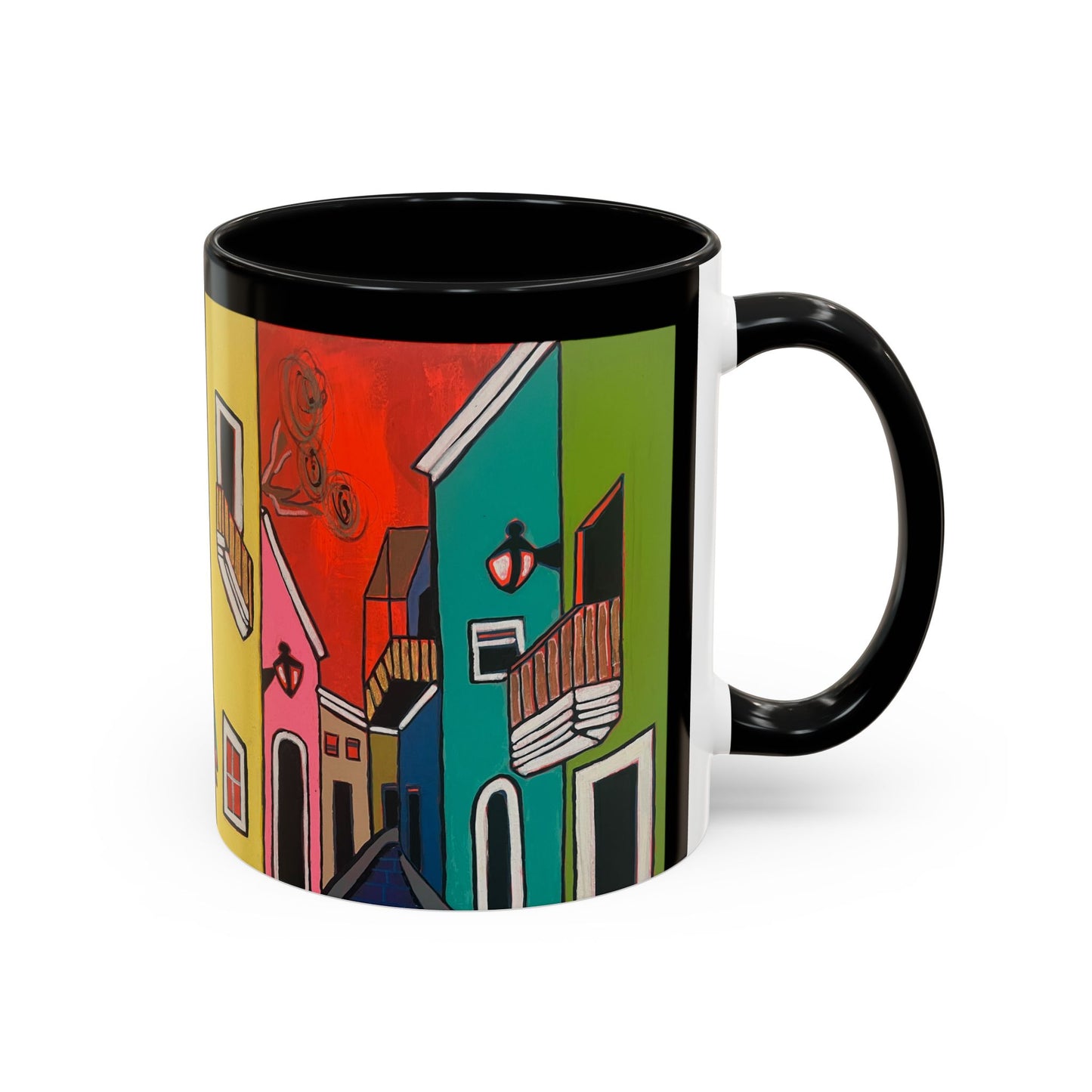 VIEJO SAN JUAN,  Colorful Cityscape Coffee Mug — Vibrant European Street Accent Mug