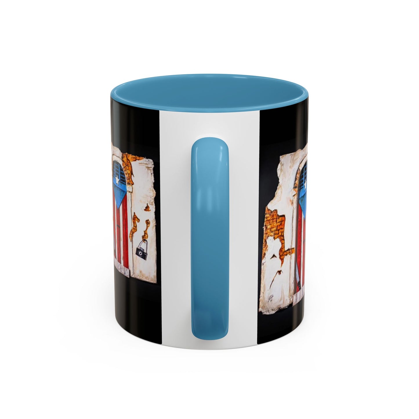 Puerto Rico Flag Door Accent Coffee Mug — Vintage Rustic Boricua Pride (11/15oz)