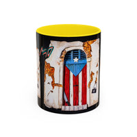 Puerto Rico Flag Door Accent Coffee Mug — Vintage Rustic Boricua Pride (11/15oz)